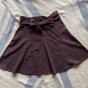 MODCLOTH Musee Matisse Brown A-Line Linen-Blend Skirt with Bow